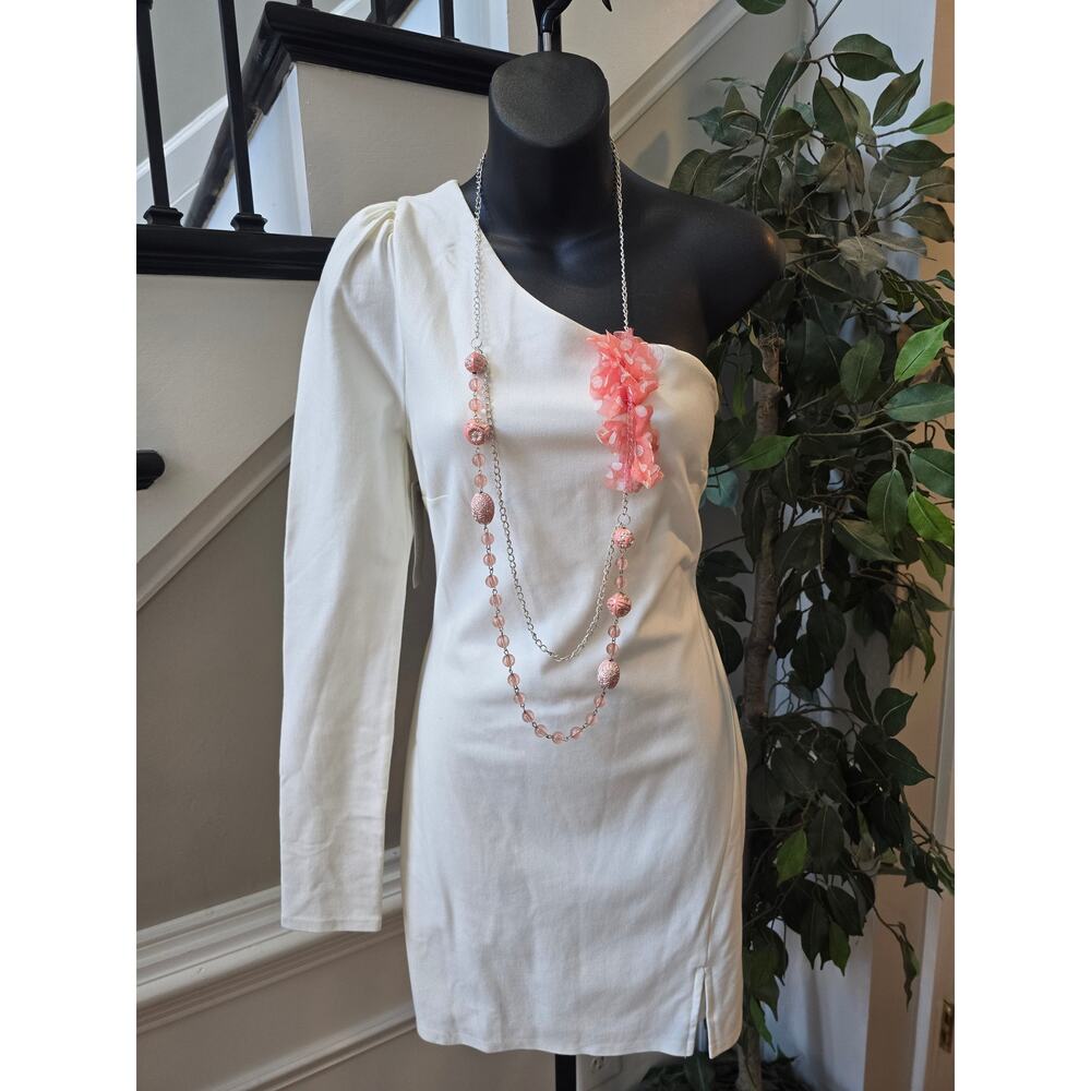 Anna Grace One Shoulder Dress Women's Size Large White Long Sleeve Formal